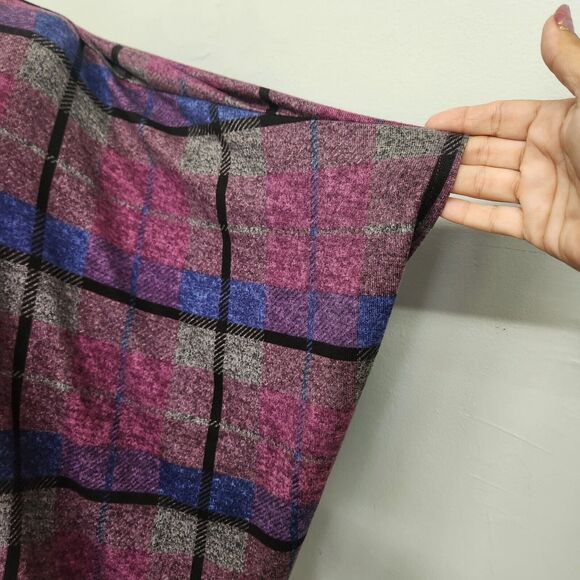 Stan Herman Luxe Knit Purple Plaid Pop-Over pocho Size Large Pocket - Picture 5 of 9